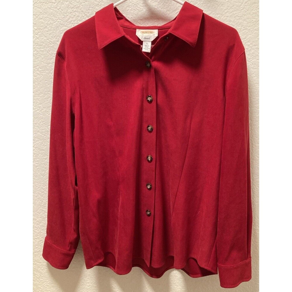 Talbots Shirt Womens Large Red Vintage Button Up Faux Suede Collared Ladies L